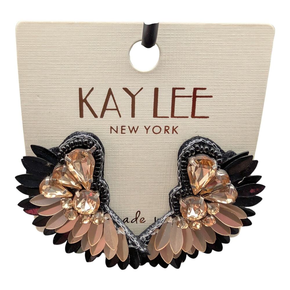 Kay Lee NY Crystal Wing Statement Earrings